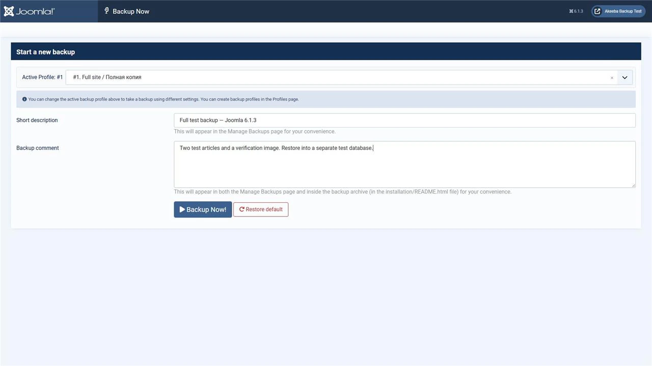 A description helps distinguish a routine backup from one created before an update or migration.