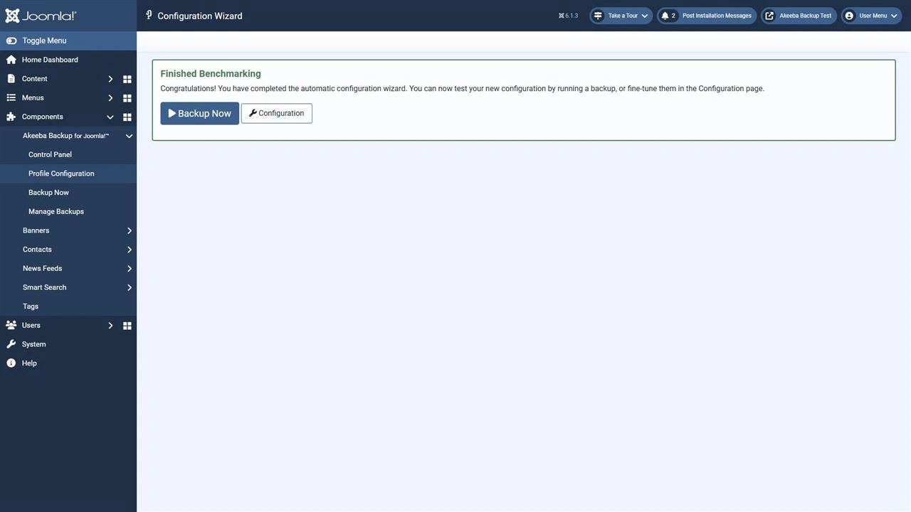 The wizard has finished adjusting the processing settings. Next, check the configuration and create a test backup.