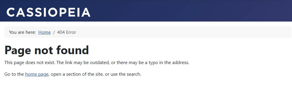 A page at a nonexistent address in the Cassiopeia template