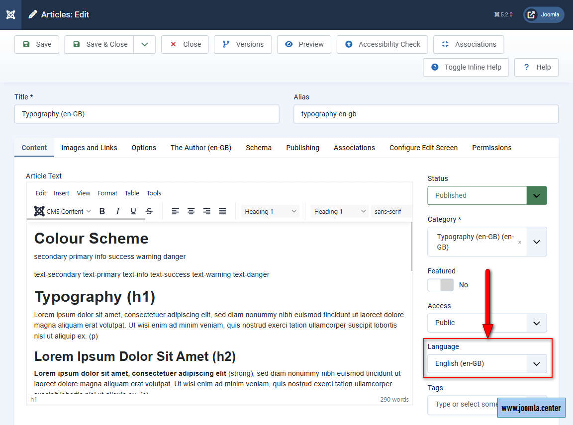 Assigning a language to Joomla content