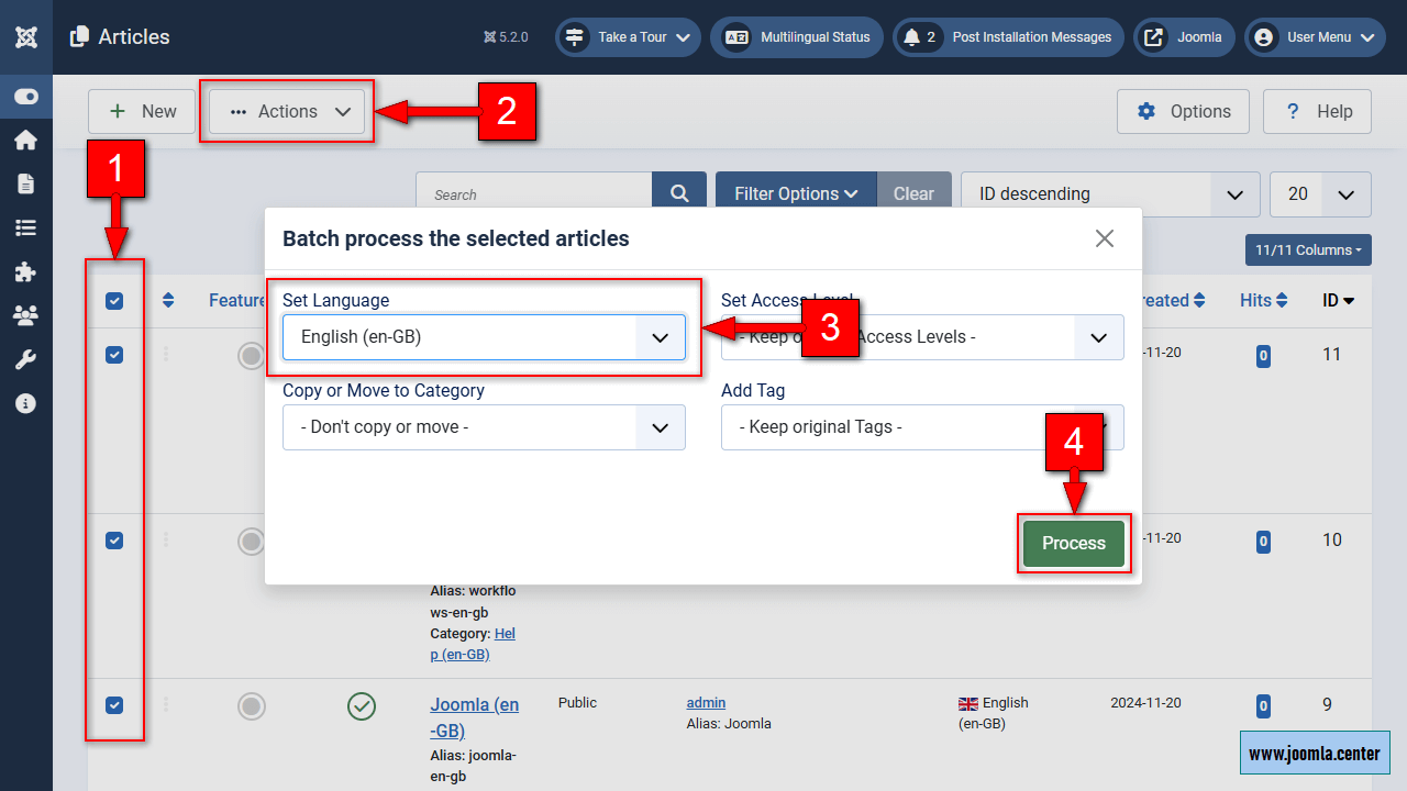 Batch assigning a language to Joomla content