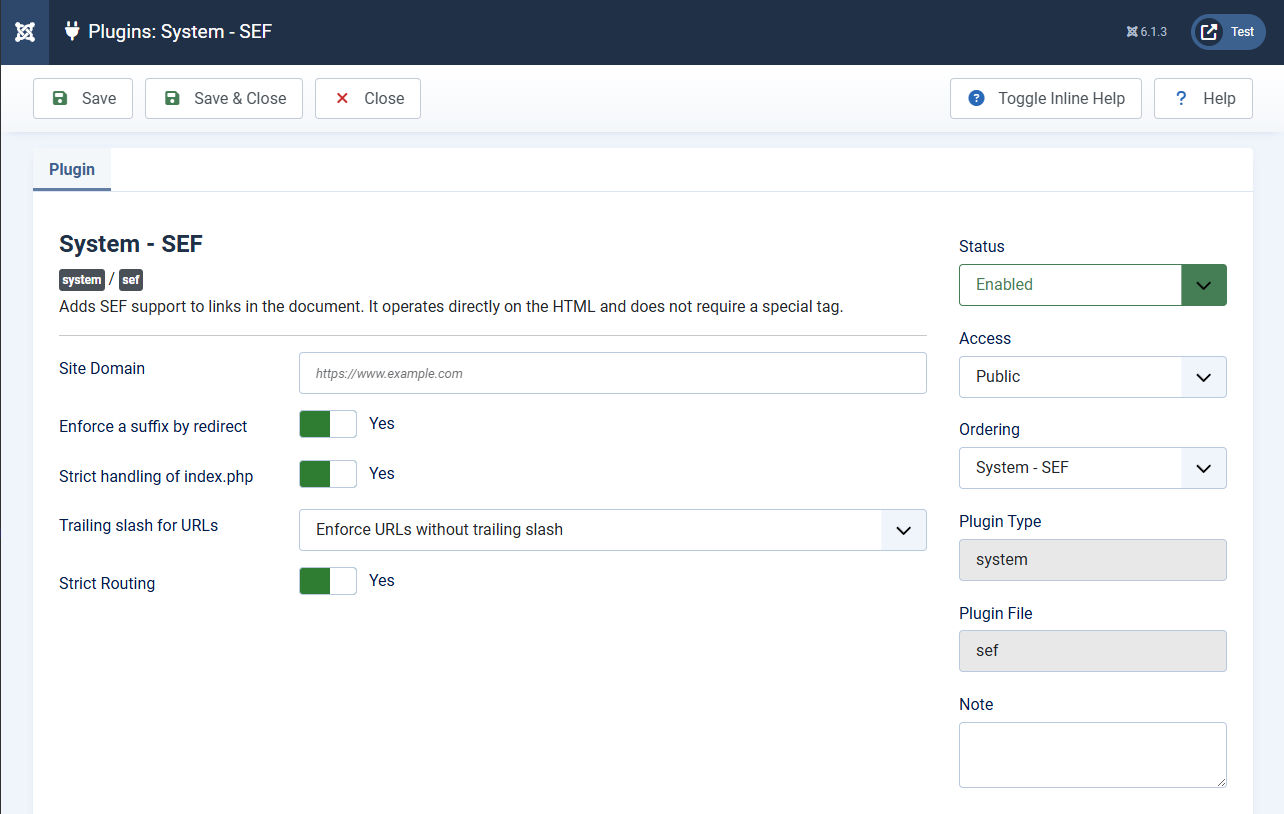 System - SEF plugin settings