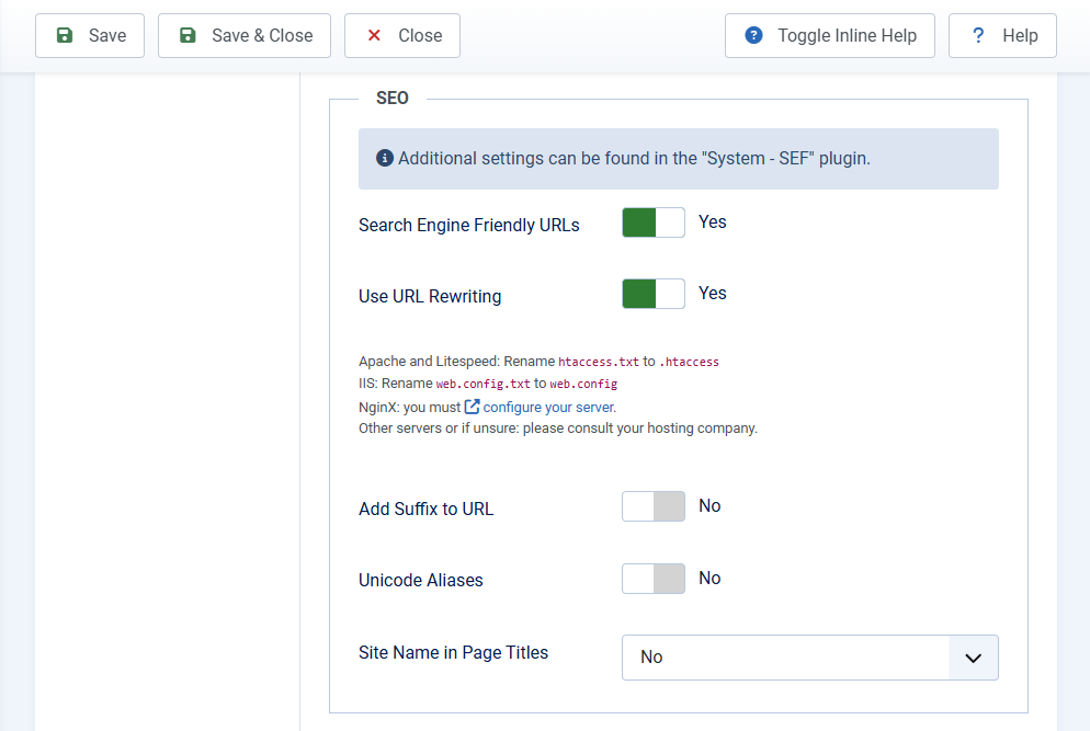 Enabling SEF in Global Configuration
